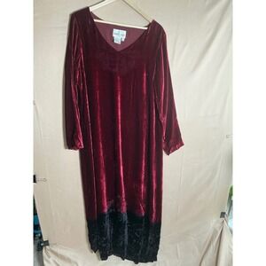 David Dart Burgundy Red Silk Blend Velvet Burnout Floral Hem V-Neck Dress Medium